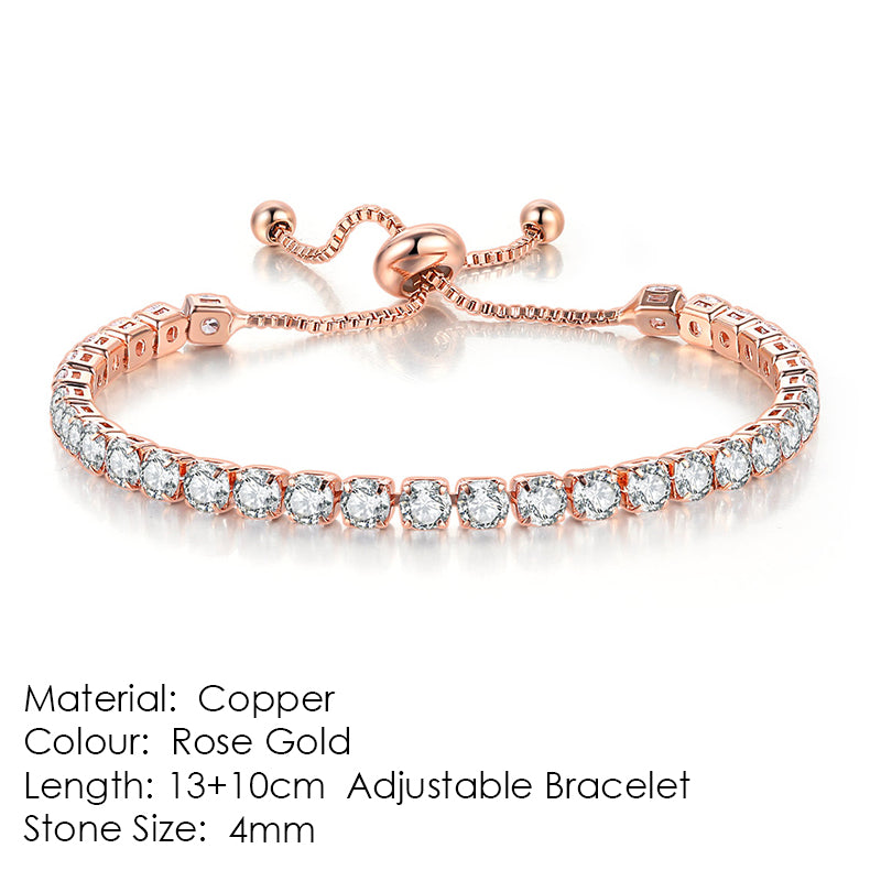 Pulseira ténis dourado rosa com zircónias brancas