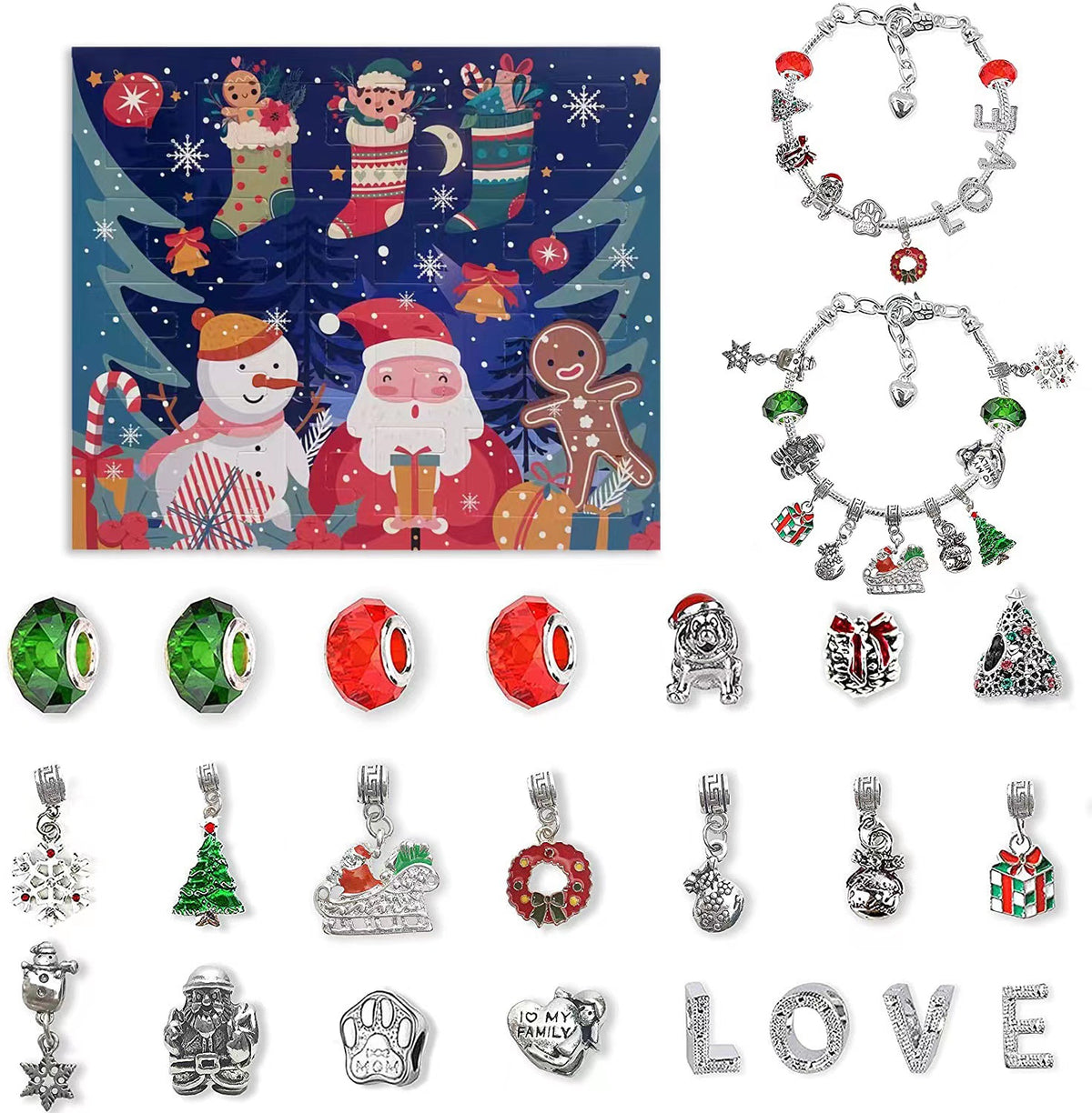 Calendário do Advento pulseira de charms – caixa Meias de Natal