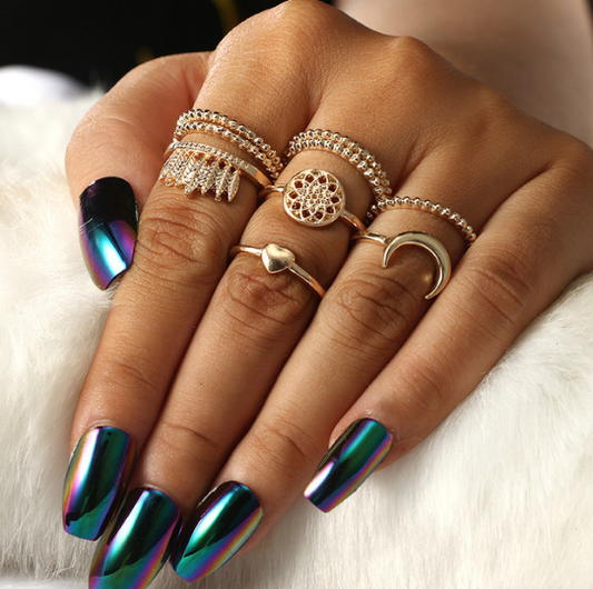Conjunto 9 anéis midi boho dourados