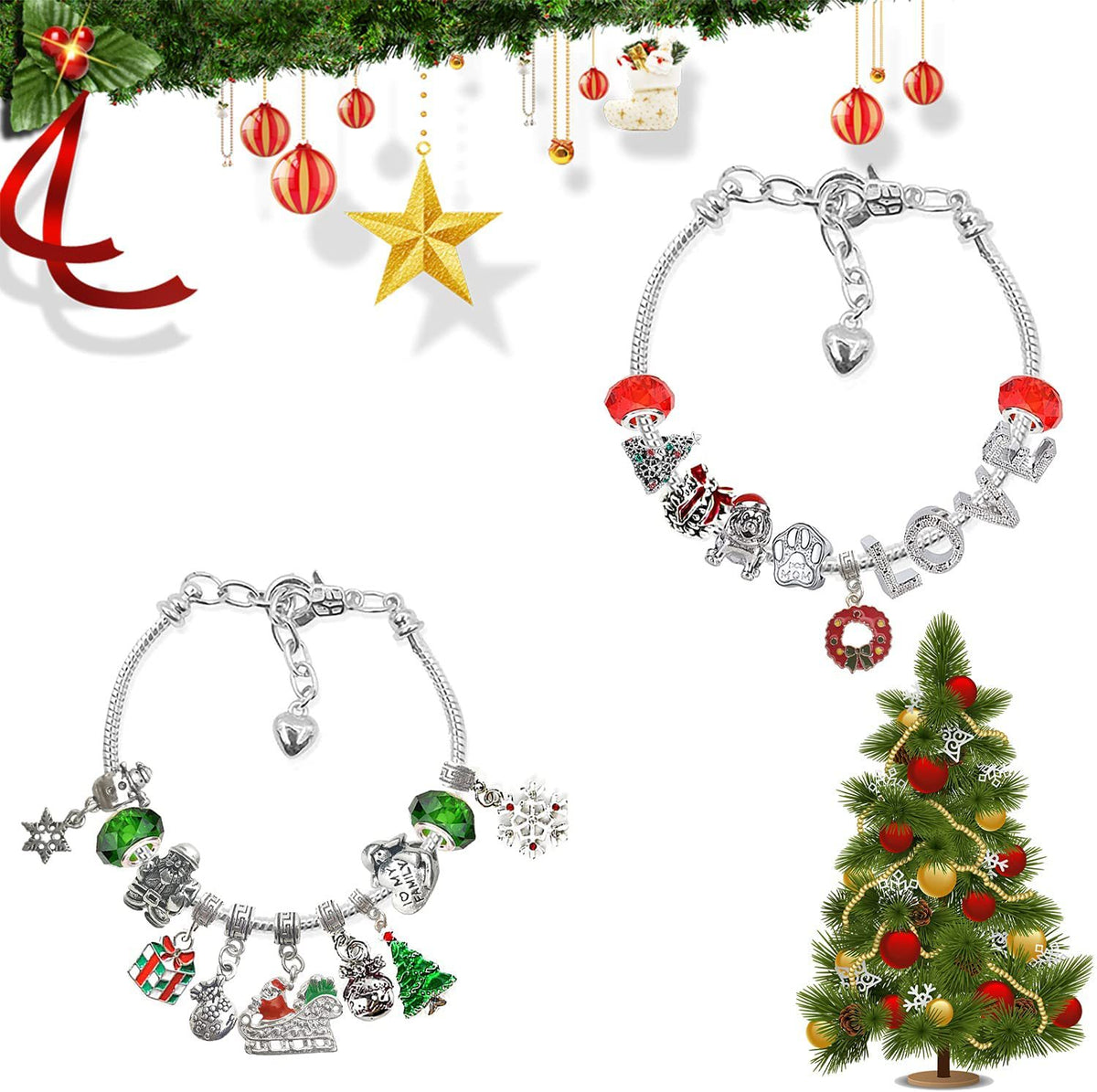 Charms e contas de Natal da pulseira